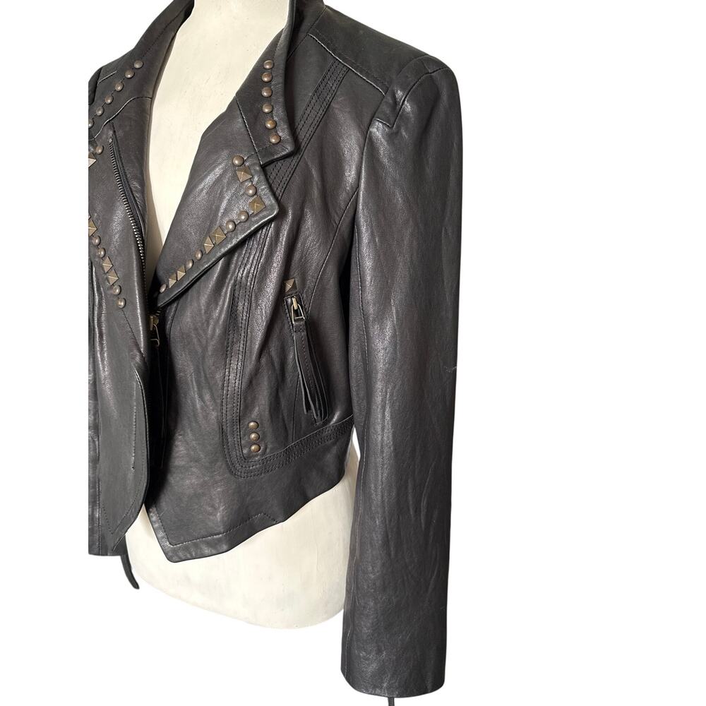 1st Avenue Womens Lambskin Leather Studded Moto Jacket Black Cropped Large EUC - Picture 11 of 16